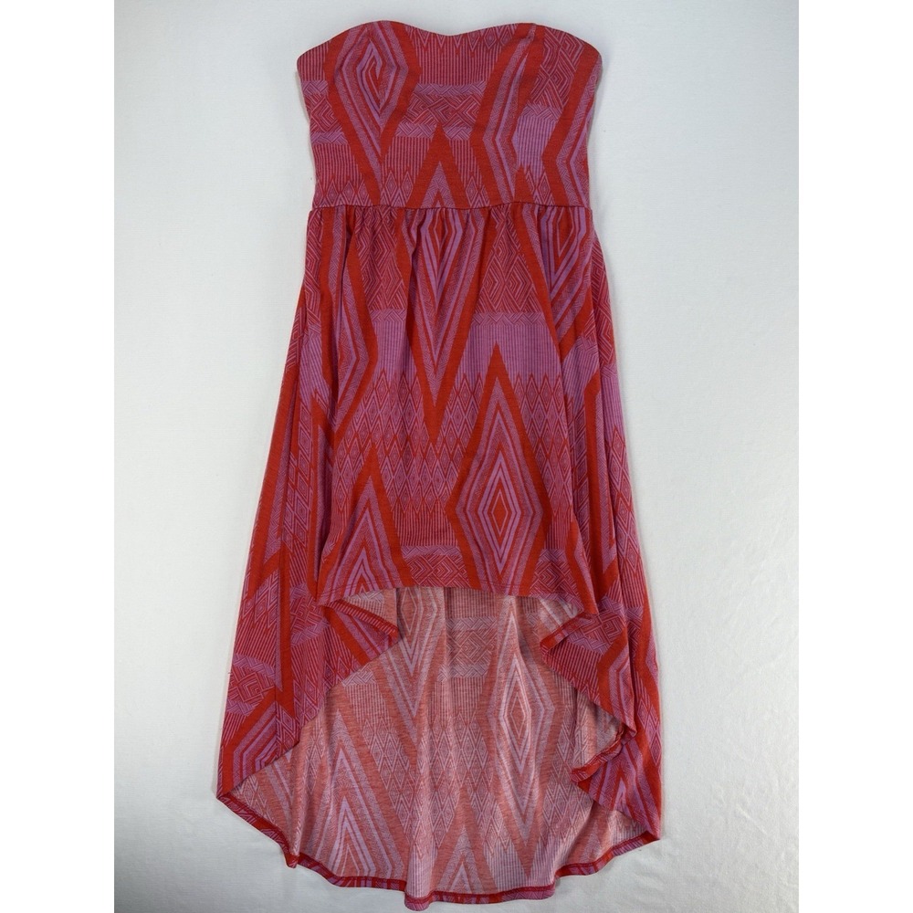 Strapless Cotton Hi-Low Maxi Summer Dress Women's Small Hot Pink Aztec Geometry